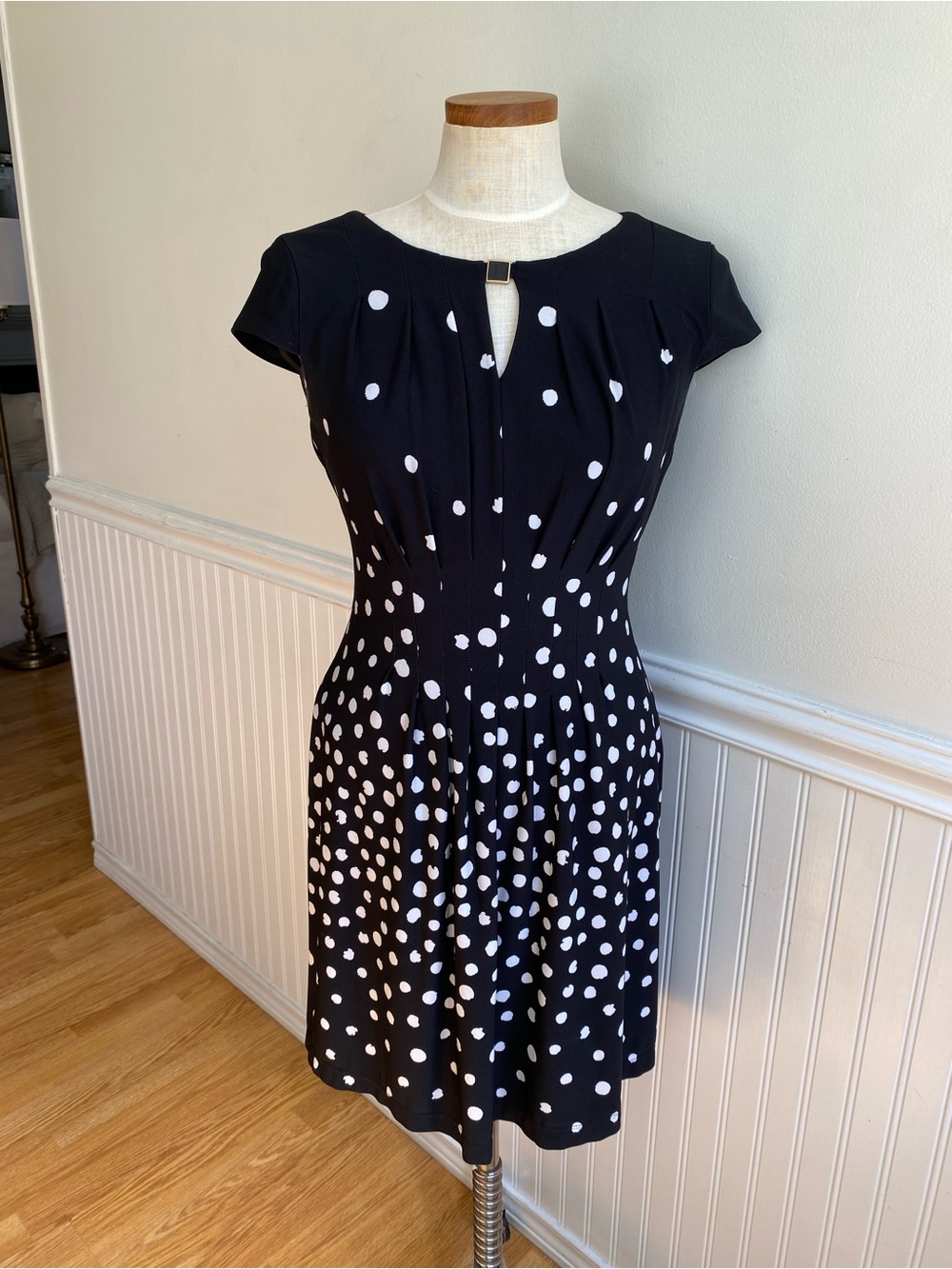 Tahari Black and White Polka Dot Midi Dress